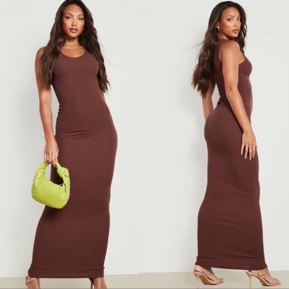 Chocolate Brown Maxi Bodycon Dress - Picture 5 of 14